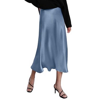Zeagoo Elegant Zipper Skirt Women Casual Silk Midi & Maxi Skirt High Waist Satin Cute Skirt