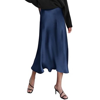 Zeagoo Elegant Zipper Skirt Women Casual Silk Midi & Maxi Skirt High Waist Satin Cute Skirt