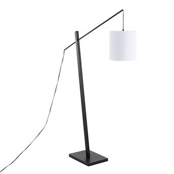 Loheer Contemporary Wood and Steel Floor Lamp with Fabric Shade