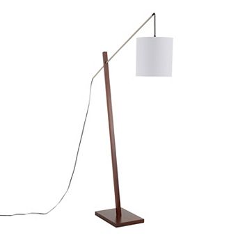 Loheer Contemporary Wood and Steel Floor Lamp with Fabric Shade