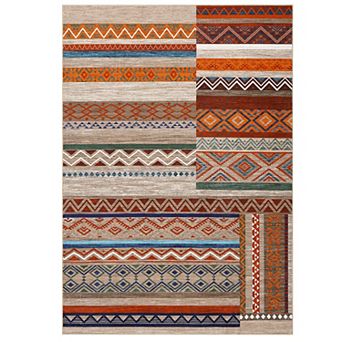 Area Rug, Washable Abstract Faux Wool Area Rug, Non-Slip Low-Pile Carpet for Home, Office