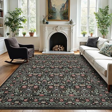 Farmhouse Machine Washable Rug with Rubber Backing Solid Non Shedding Low Pile Thin Foldable Carpet
