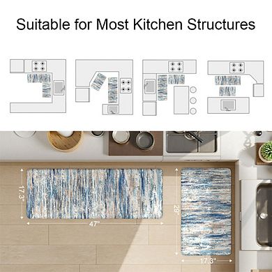 BOGASYL 2 PCS Non-Slip Kitchen Rug Set Anti Fatigue Kitchen Mats for Floor, 17"x47"+17"x29"