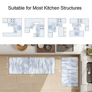 BOGASYL 2 PCS Non-Slip Kitchen Rug Set Anti Fatigue Kitchen Mats for Floor, 17"x47"+17"x29"