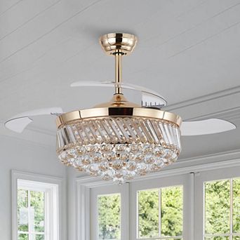 48 in Crystal Invisible Ceiling Fan with LED DC Motor Remote 6 Speed Reversible Retractable Blades