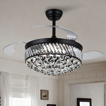 48 in Crystal Invisible Ceiling Fan with LED DC Motor Remote 6 Speed Reversible Retractable Blades