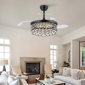 48 Inch Crystal Invisible Ceiling Fan with LED Light DC Motor Remote 6 Speed Reversible