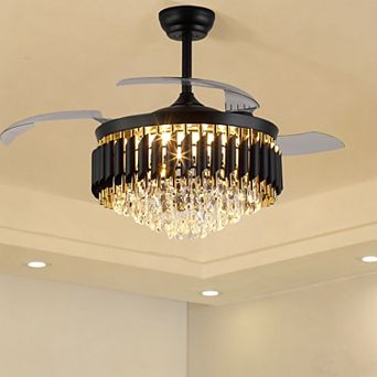 48 in Crystal Invisible Ceiling Fan with LED DC Motor Remote 6 Speed Reversible Retractable Blades