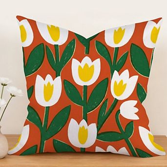 Spring Bird Watercolor Decorative Throw Pillow, 18" Floral Outdoor Pillow Cover, Envelope Closure