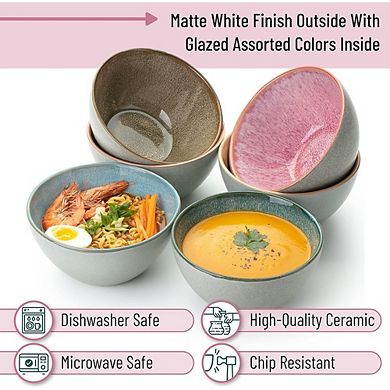 Ceramic Cereal & Soup Bowls Set, 29oz, 6-Pack, Microwave & Dishwasher Safe