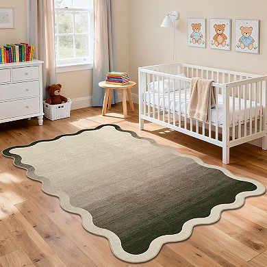 Scalloped Area Rug Washable Modern Carpet with Non-Slip Backing, Decorative Ombre Floor Rug