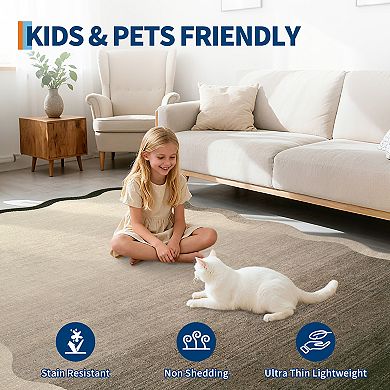Scalloped Area Rug Washable Modern Carpet with Non-Slip Backing, Decorative Ombre Floor Rug