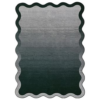 Scalloped Area Rug Washable Modern Carpet with Non-Slip Backing, Decorative Ombre Floor Rug