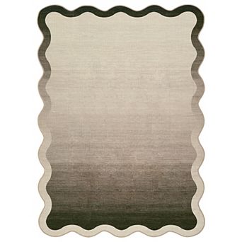 Scalloped Area Rug Washable Modern Carpet with Non-Slip Backing, Decorative Ombre Floor Rug