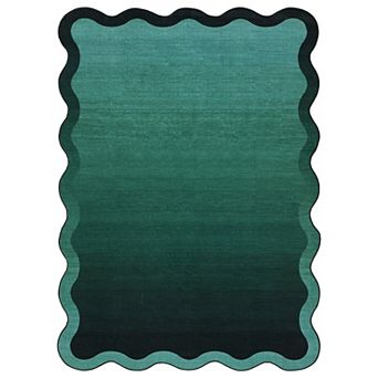 Scalloped Area Rug Washable Modern Carpet with Non-Slip Backing, Decorative Ombre Floor Rug