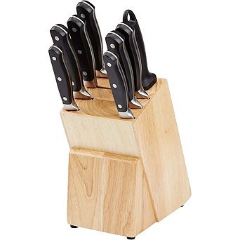 9 pc High-Carbon Stainless Steel Kitchen Knife Set with Pine Wood Block Ergonomic Handles