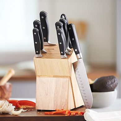 9-Piece High-Carbon Stainless Steel Kitchen Knife Set with Pine Wood Block Ergonomic Handles