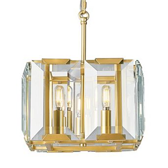ZLAIQB 4-Light Crystal Rectangle Farmhouse Semi Flush Mount 13.77" Pendant Light
