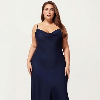 Women's Plus Size Satin Slip Nightgown with Adjustable Spaghetti Straps Midi Length Relaxed Fit