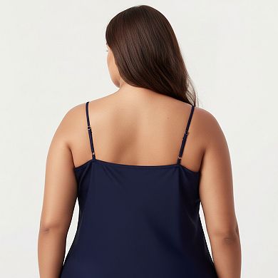 Women's Plus Size Satin Slip Nightgown with Adjustable Spaghetti Straps Midi Length Relaxed Fit