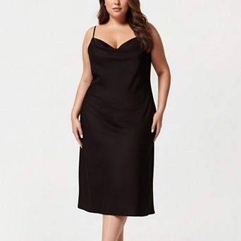 Women's Plus Size Satin Slip Nightgown with Adjustable Spaghetti Straps Midi Length Relaxed Fit