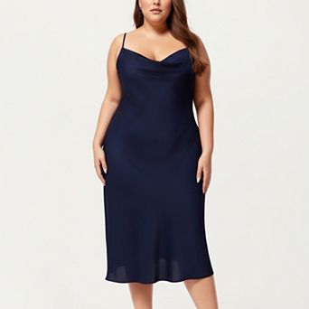 Women's Plus Size Satin Slip Nightgown with Adjustable Spaghetti Straps Midi Length Relaxed Fit