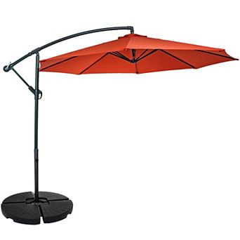 Sunnydaze 10' Offset Patio Umbrella with 4 pc Round Base Set