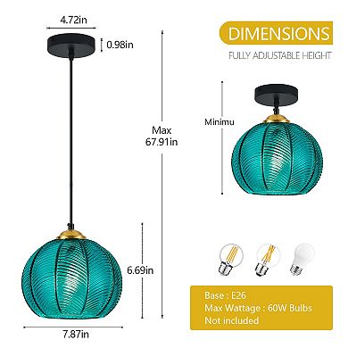 Modern Glass Globe Pendant Light Fixture 1 Pack for Kitchen Island Bedroom