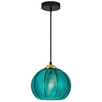 ZLAIQB 1-Light Cyan Blue Hand Blown Glass Globe Modern 7.87 in Pendant Light