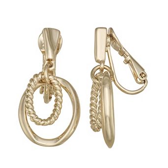 Napier Gold Tone Double Ring Drop Clip-On Earrings
