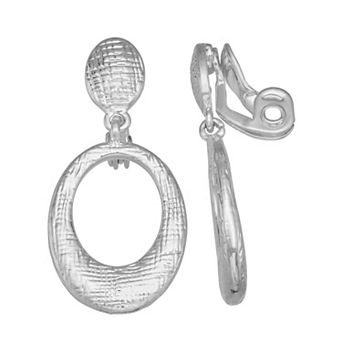 Napier Silver Tone Double Oval Drop Clip-On Earrings