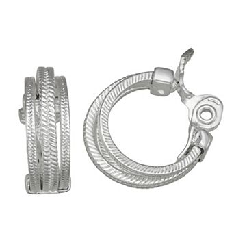 Napier Silver Tone Texture Open Hoop Clip-On Earrings