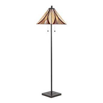 Loheer Art Glass Shade Floor Lamp with Pull Chains