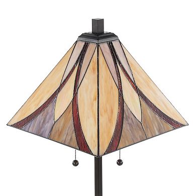 Loheer Art Glass Shade Floor Lamp with Pull Chains