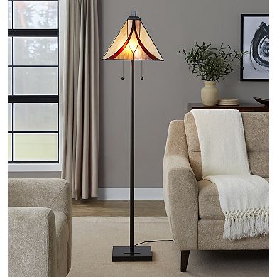 Loheer Art Glass Shade Floor Lamp with Pull Chains