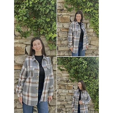 Zeagoo Women Long Sleeve Flannel Plaid Shacket Coat Drop Shoulder Boyfriend Comfy Jacket