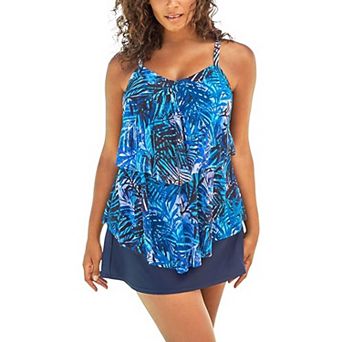Plus Size Two Piece Swim Dress, Tiered Ruffle Tankini with Skirted Bottom