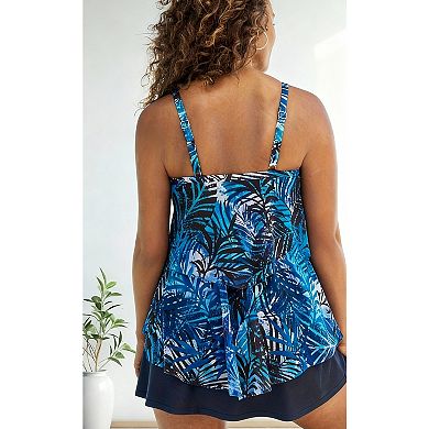 Plus Size Two Piece Swim Dress, Tiered Ruffle Tankini with Skirted Bottom