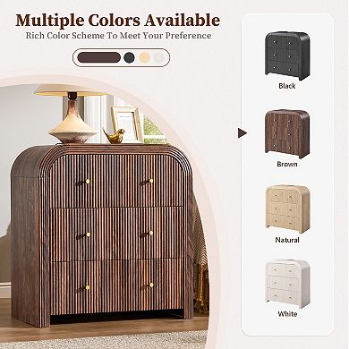 Modern 3 Drawer End Table with Charging Station, Curved Design Side Table for Bedroom Living Room