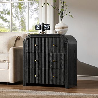 Modern 3 Drawer Nightstands with Charging Station, Curved Design Side Table for Bedroom Living Room