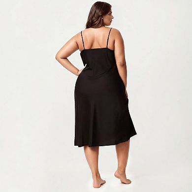 Women's Plus Size Satin Slip Nightgown with Adjustable Spaghetti Straps Midi Length Relaxed Fit