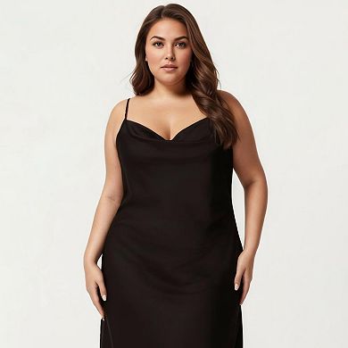 Women's Plus Size Satin Slip Nightgown with Adjustable Spaghetti Straps Midi Length Relaxed Fit