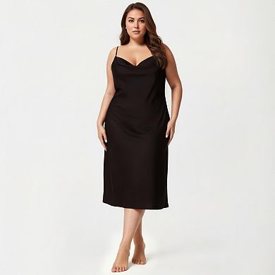 Women's Plus Size Satin Slip Nightgown with Adjustable Spaghetti Straps Midi Length Relaxed Fit