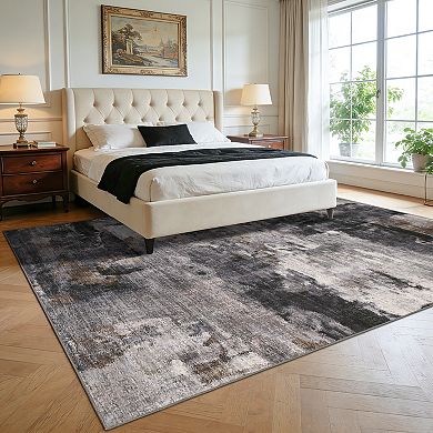 Modern Abstract Washable Rug Non-Slip Abstract Area Rug, Stain-Resistant Low Pile Indoor Carpet