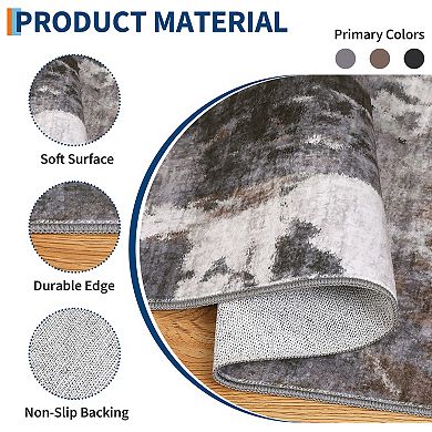 Modern Abstract Washable Rug Non-Slip Abstract Area Rug, Stain-Resistant Low Pile Indoor Carpet