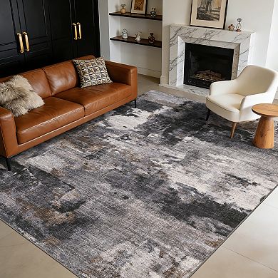 Modern Abstract Washable Rug Non-Slip Abstract Area Rug, Stain-Resistant Low Pile Indoor Carpet