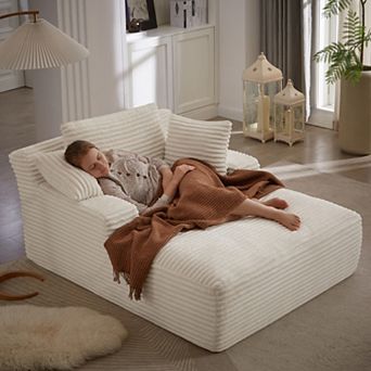 Loheer Oversized Corduroy Chaise Lounge Chair, Modern Upholstered Sleeper Sofa