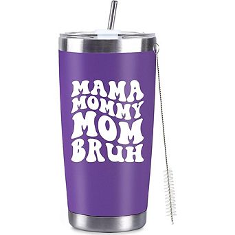 Funny Purple Mom Stainless Steel Tumbler 20oz Lid Brush Travel Mug Gift for Mothers Day Birthday
