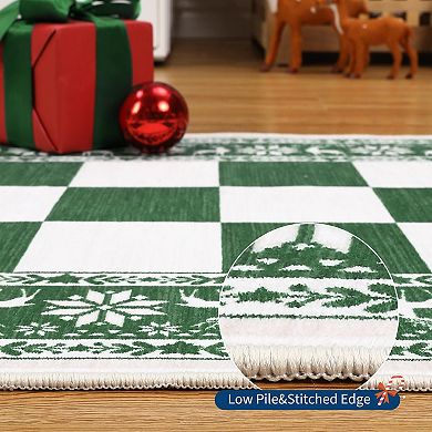 Checkered Christmas Area Rug Non-Slip, Washable Carpet Holiday Decor