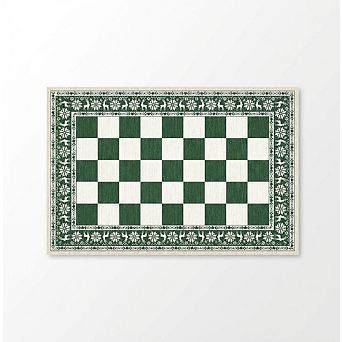 Checkered Christmas Area Rug Non-Slip, Washable Carpet Holiday Decor
